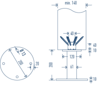 Pied de poteau à cheviller Herakulix KI 200, platine circulaire, non réglable