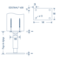 Pied de poteau à cheviller Edstahl Type 400, platine rectangulaire, réglable